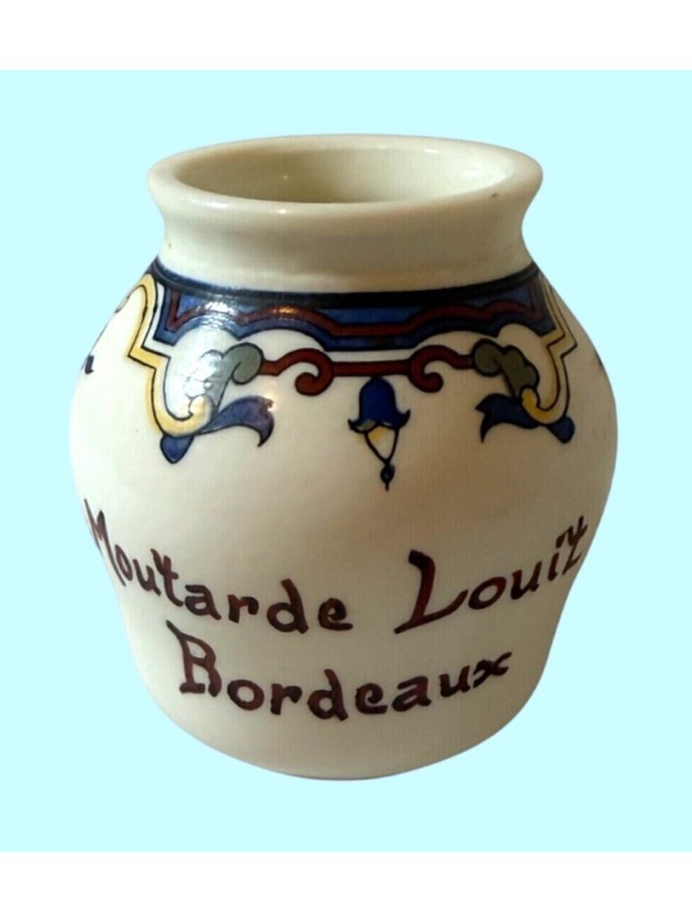 Vintage Moutarde Louit Bordeaux France Opalex Mustard Jar Hand Painted 1970s